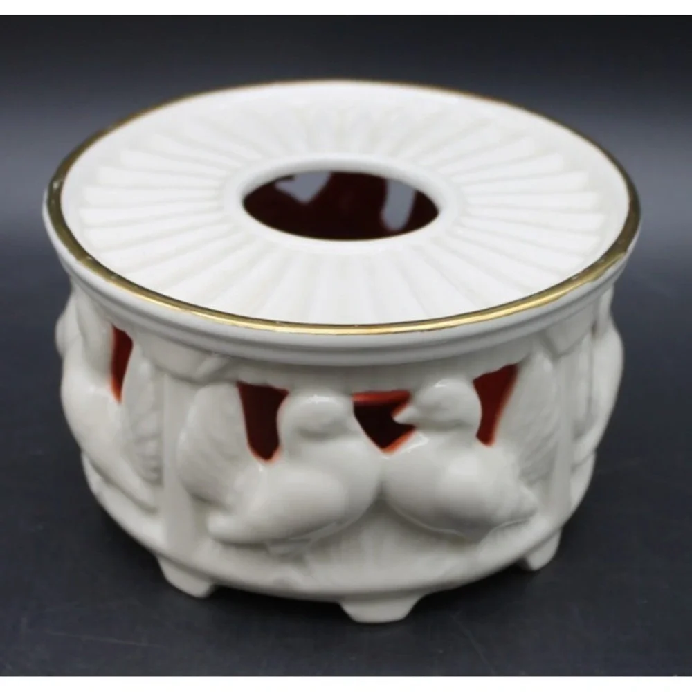 Gerold Porzellan Bavaria Bisque Doves Tealight Candle Holder White Red Gold Trim